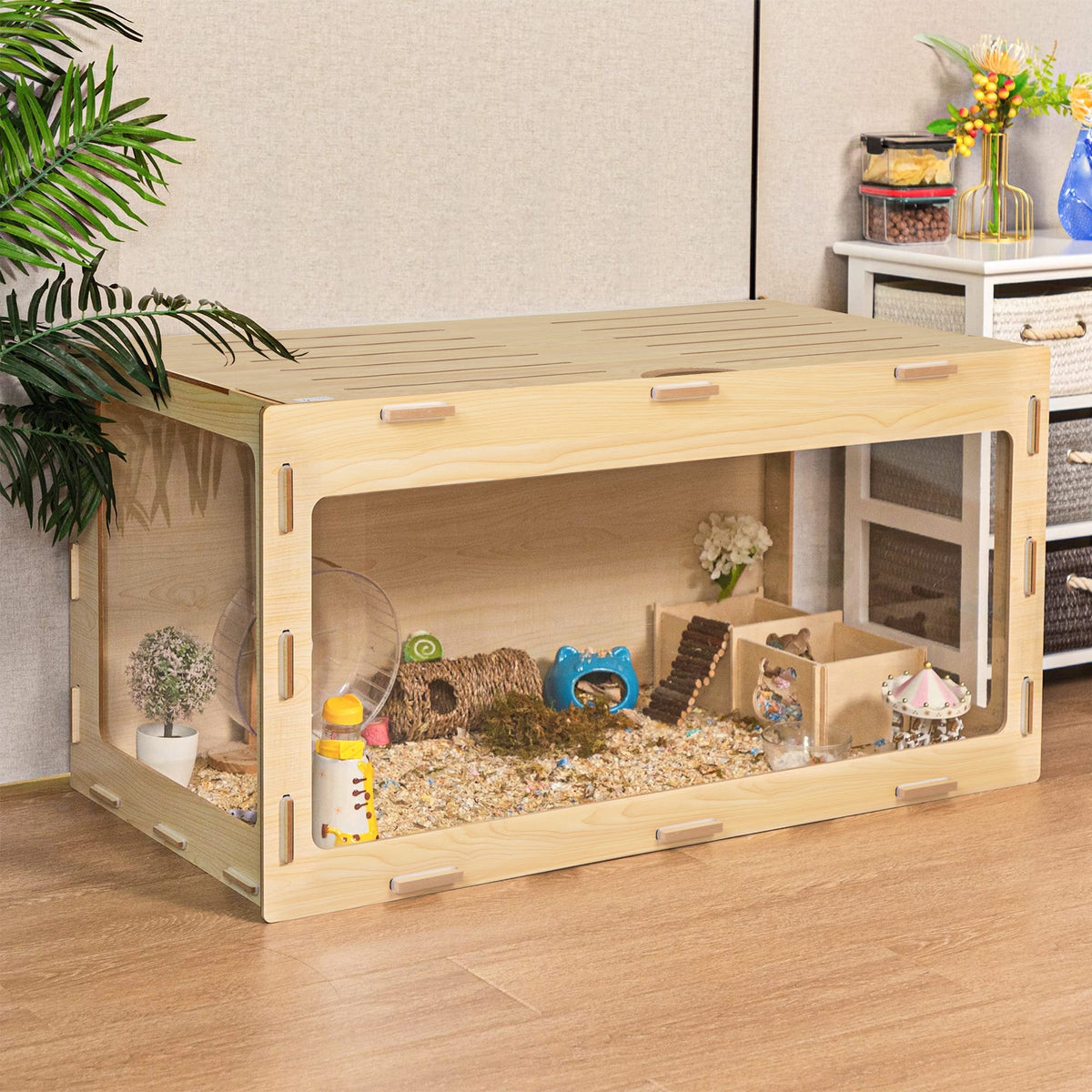 Large Hamster Cage Wooden Enclosure – 32"L x 16"W x 16"H with Acrylic Window & Openable Top | Small Animal Habitat for Guinea Pig, Chinchilla & Gerbil | Clear Visibility, Ventilated, Easy Clean