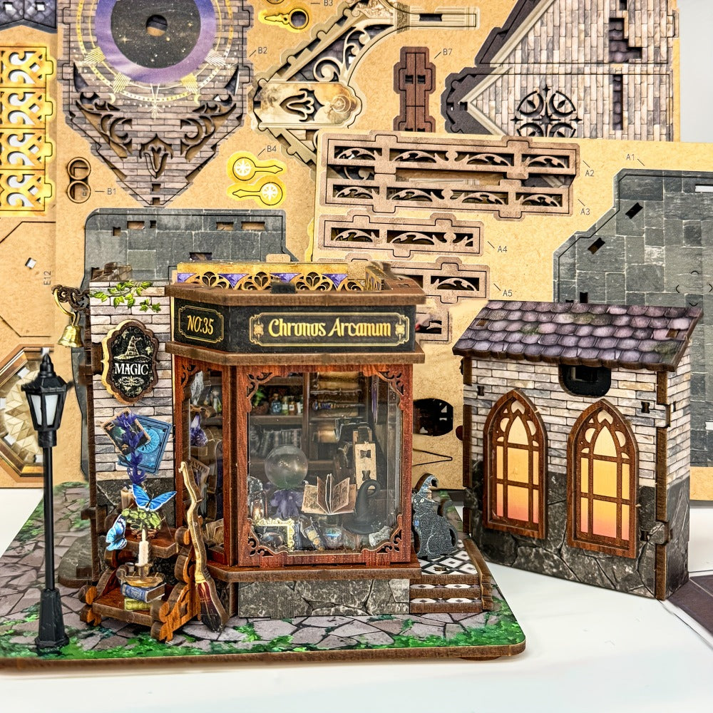 DIY Wood Miniature Bookhouse Kit SQ-71 Time Magic Club with Mechanical Link System