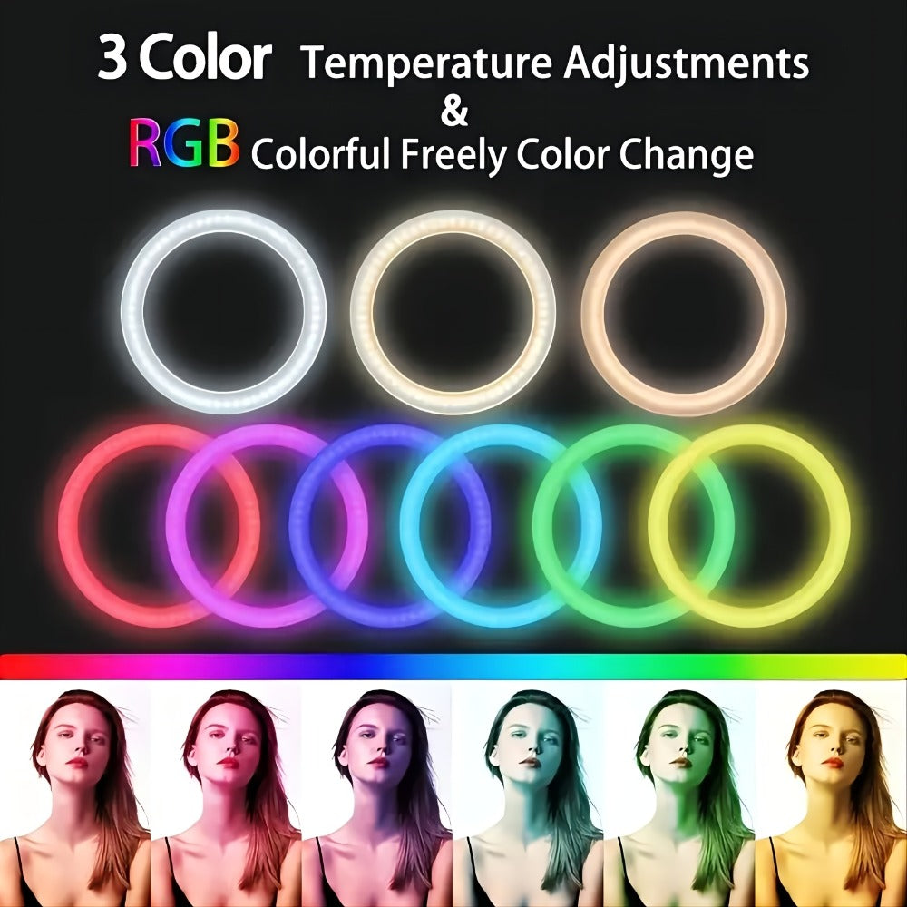 Selfie Ring Light Desk 12 Inch with Phone Holder 360 Rotating Pan Head Desk Tripod 17 RGB Lighting Modes for iPhone Android TikTok YouTube Makeup Video Calls