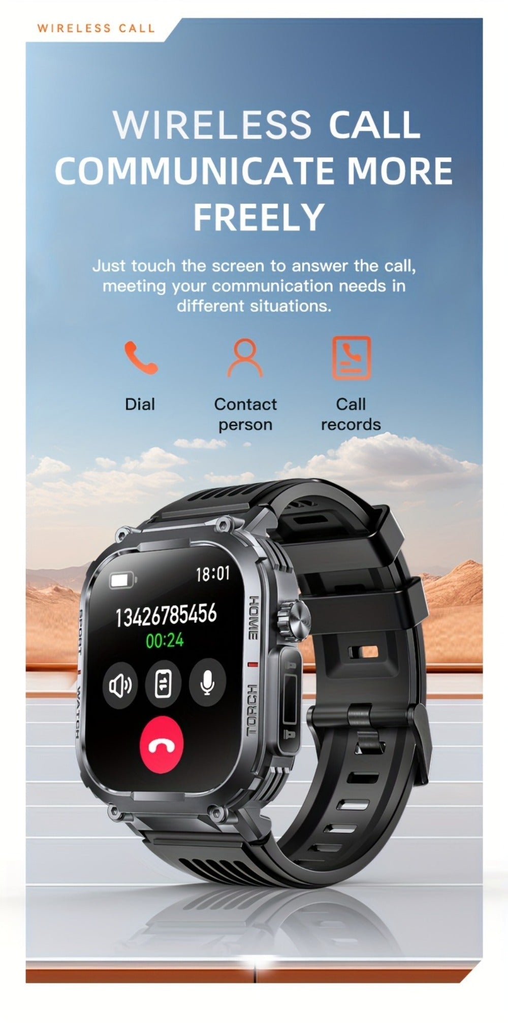 Waterproof Smartwatch with 100+ Sport Modes & LED Flashlight – 2.02" TFT Screen Wireless Calling Sleep Tracker Fitness Activity Tracker Heart Rate Compatible with iPhone Android Gift for Men Women