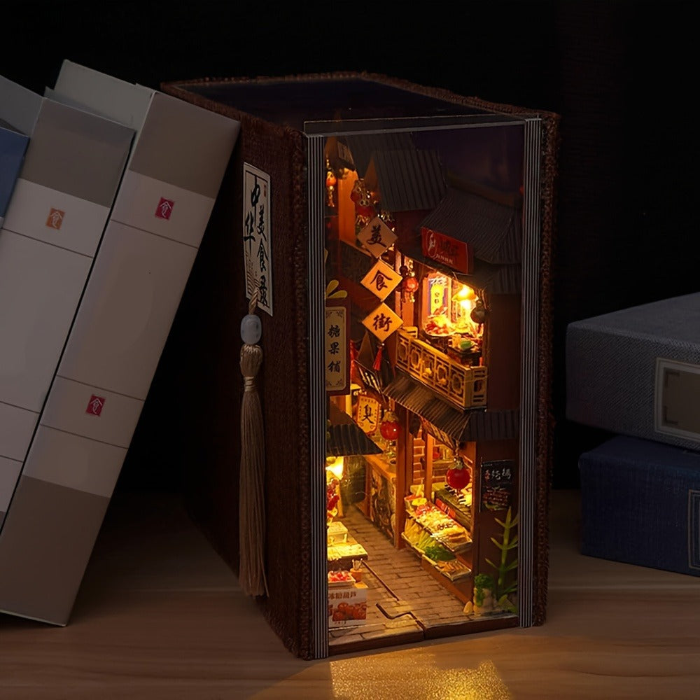Chinese Food Street Book Nook Kit with 3D Wooden Puzzle Scene
