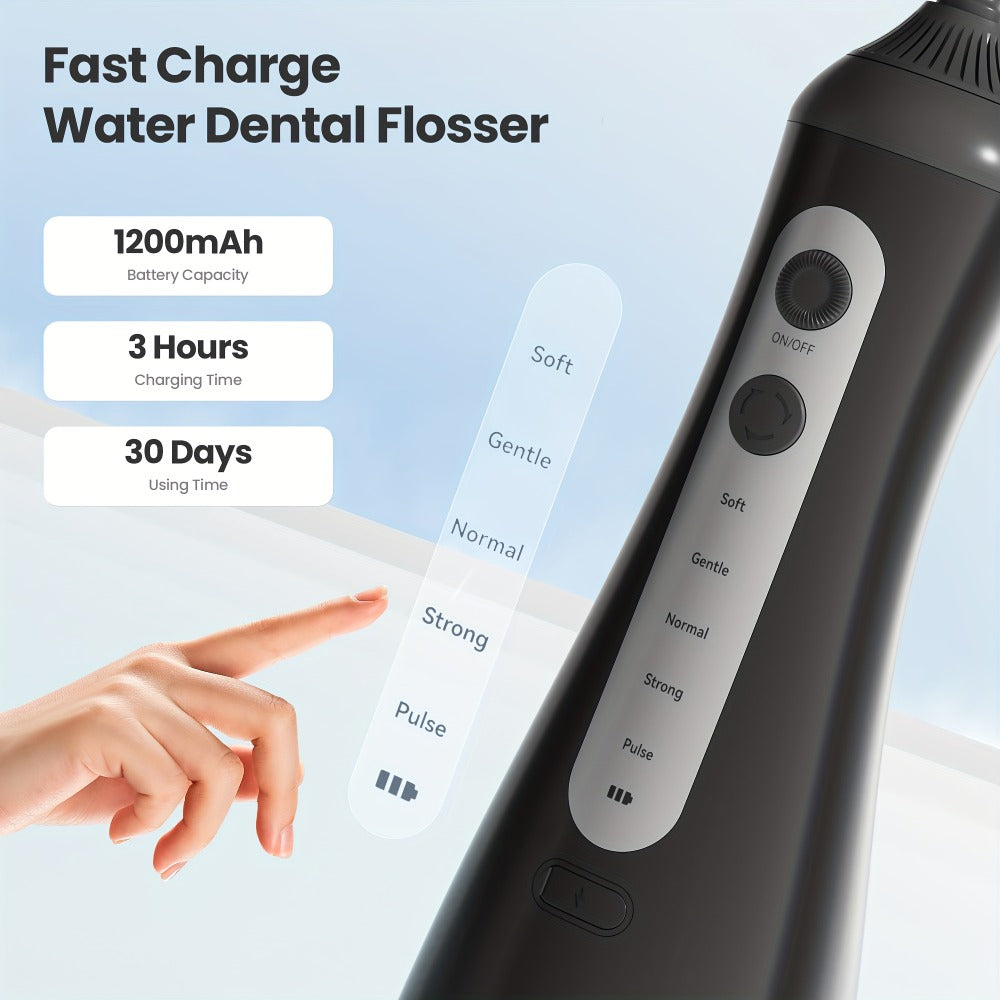 Cordless Water Flosser for Braces & Gum Care – Portable Oral Irrigator 350ml Tank 5 Modes One-Touch IPX Waterproof USB Rechargeable Dental Water Pick for Travel Home