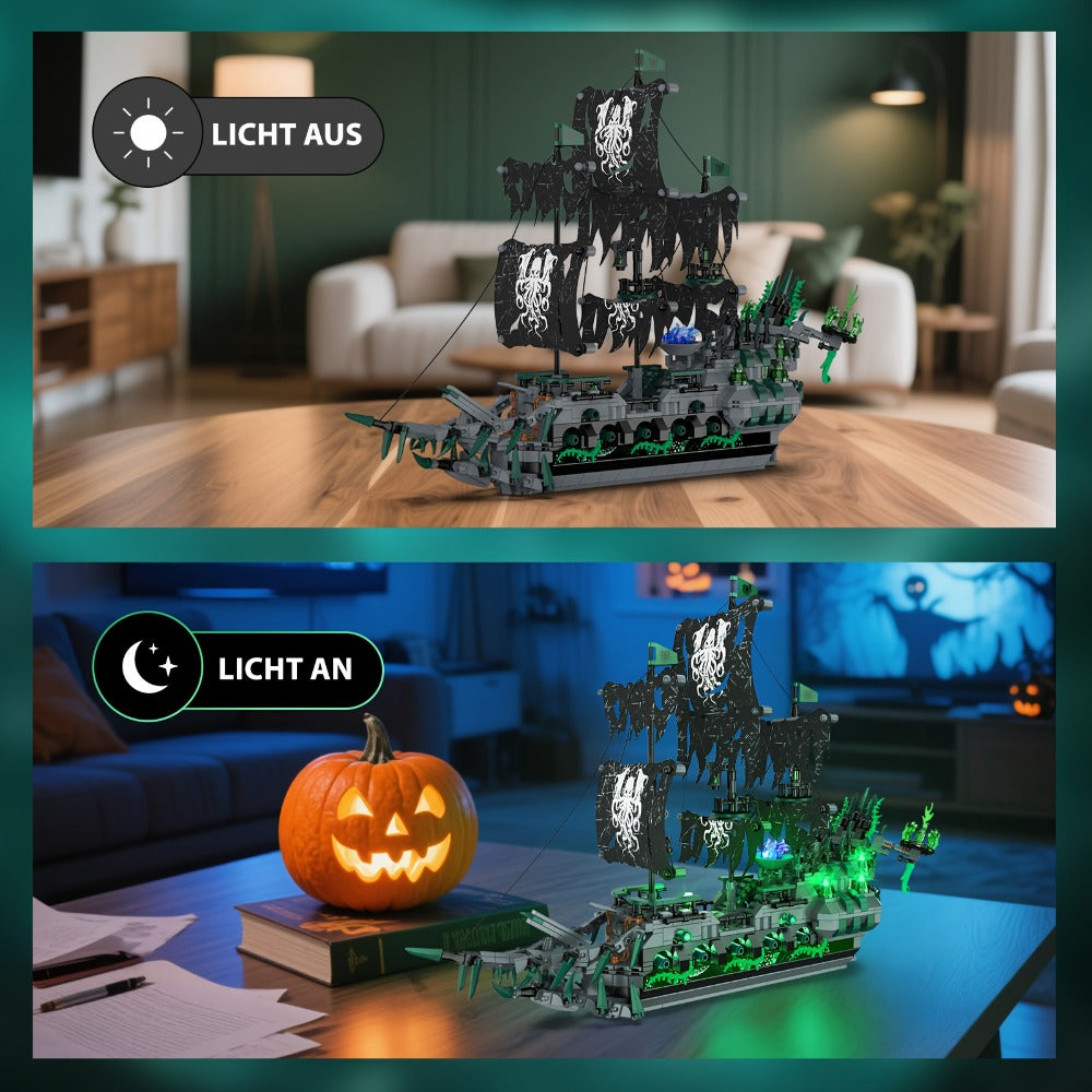 Pirate Ship Building Blocks, Flying Dutchman Ghost Ship Model 40001 with LED Lights