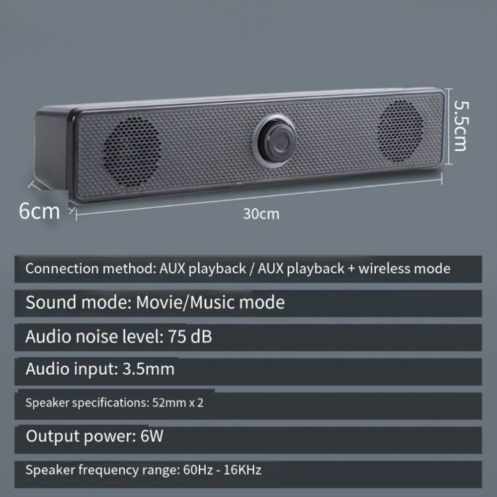 USB Wired Computer Soundbar Speaker for PC Desktop Laptop Monitor, Stereo Surround Sound Bar with Knob Volume Control, Plug & Play, No Battery Required, Slim Design for Home Office Gaming