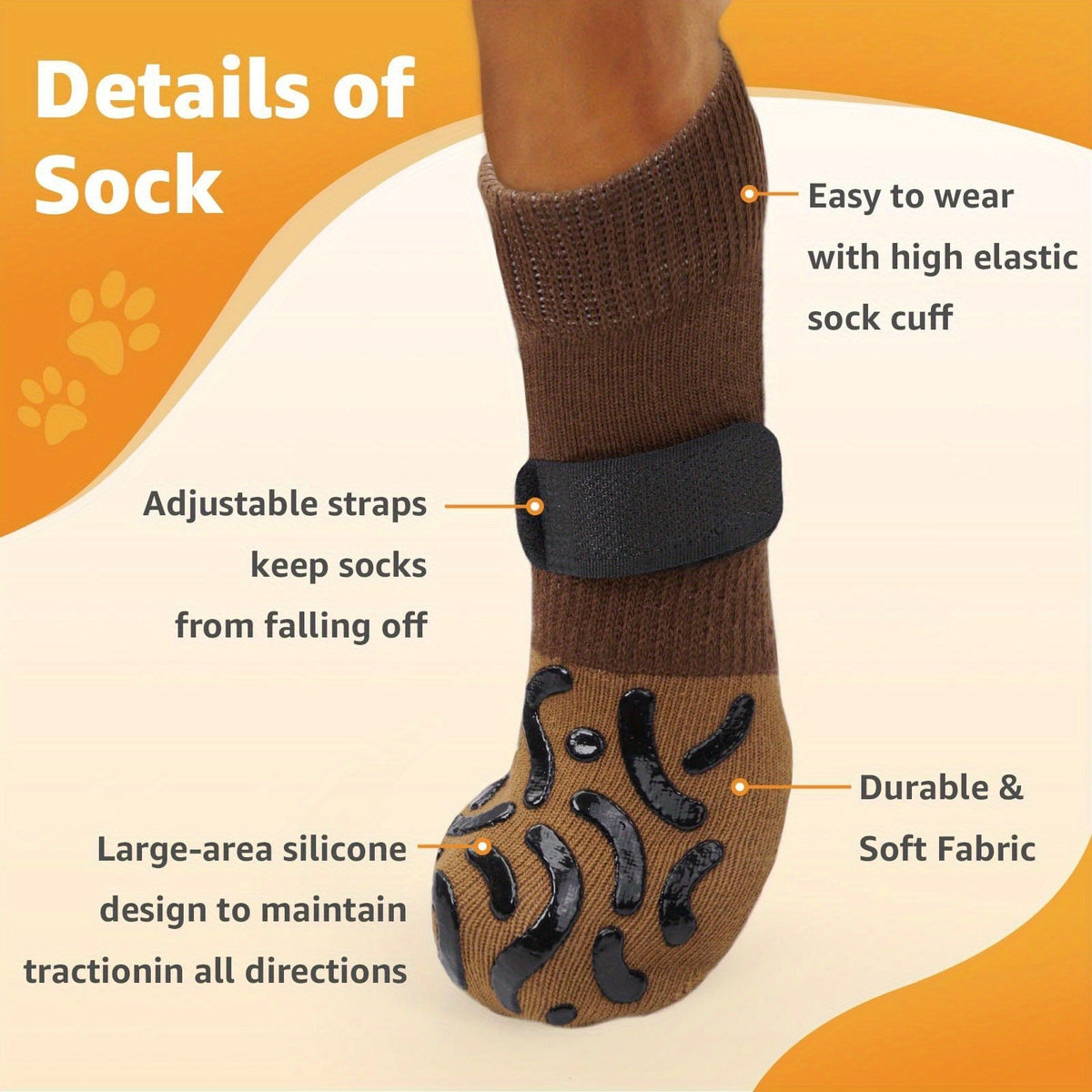 Non-Slip Dog Socks Double-Sided Grip Paw Protector with Adjustable Straps – Anti-Lick Dog Booties for Hardwood Floors, Senior Dogs & Injury Recovery, Sizes XS to L, Set of 4