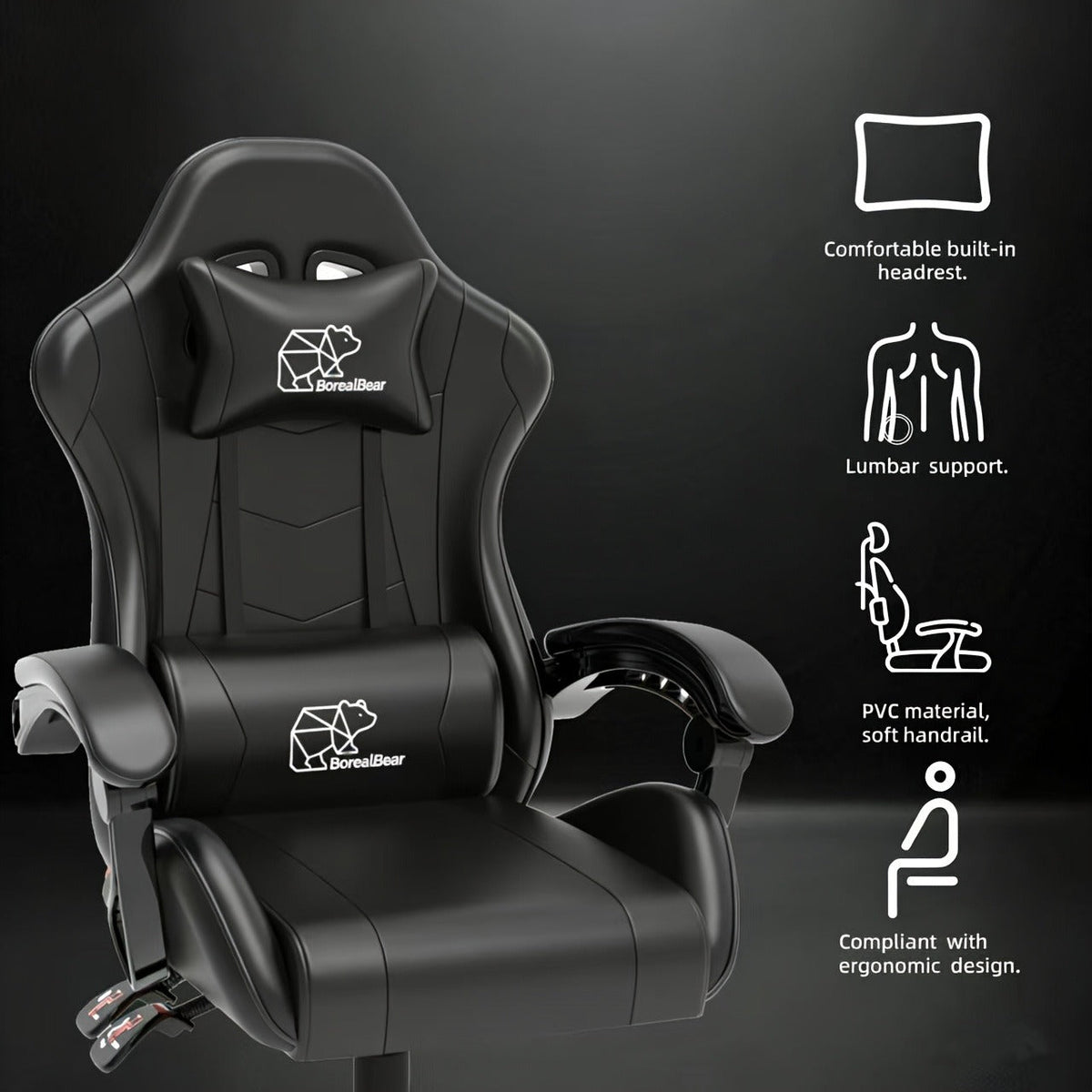 Gaming Chair with Footrest & Lumbar Support – Ergonomic Reclining Computer Chair 360° Swivel Adjustable Height