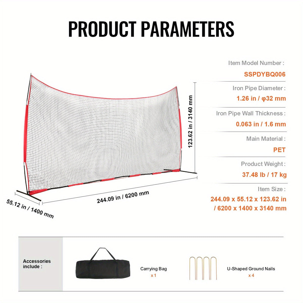 Sports Barrier Backstop Net with Carry Bag – Portable Protection Netting for Baseball Softball Lacrosse Soccer Hockey, Backyard Training Barrier Screen, Available in 7x7ft and 12x9ft