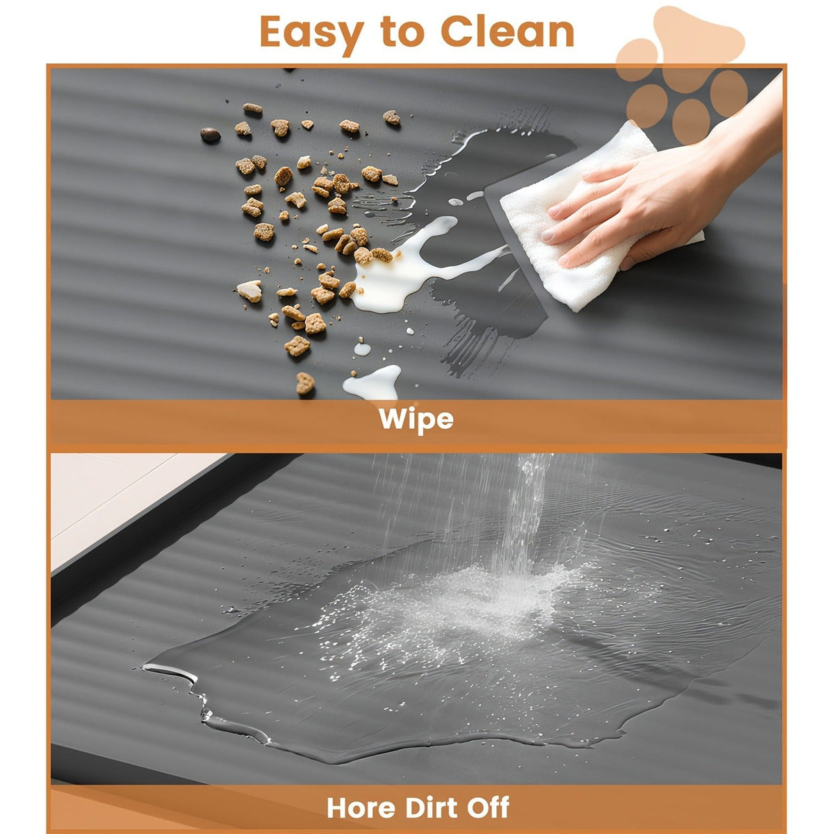 Waterproof Pet Feeding Mat 36"x24" Non-Slip Dog Bowl Mat with Raised Edges & Diversion Grooves - Large Food and Water Mat for Dogs & Cats, Easy-Clean Floor Protector, Grey
