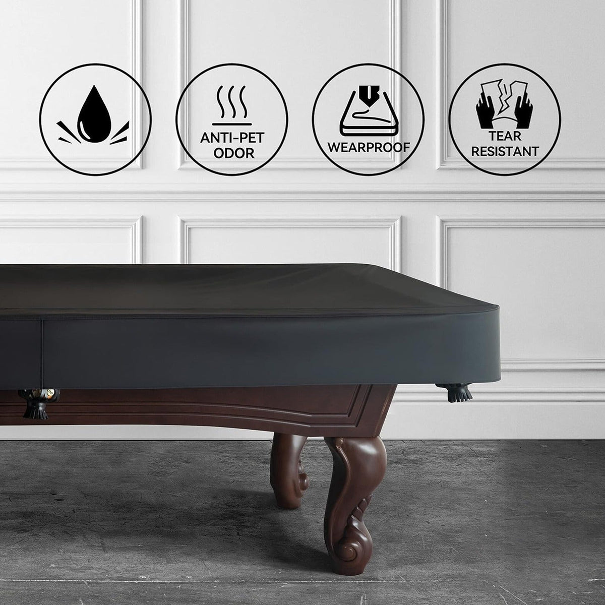 Leatherette Pool Table Cover 7 8 9FT Waterproof Tearproof Billiard Table Protector with Leg Cutouts Scratch-Resistant Easy-Clean Protective Cover Black