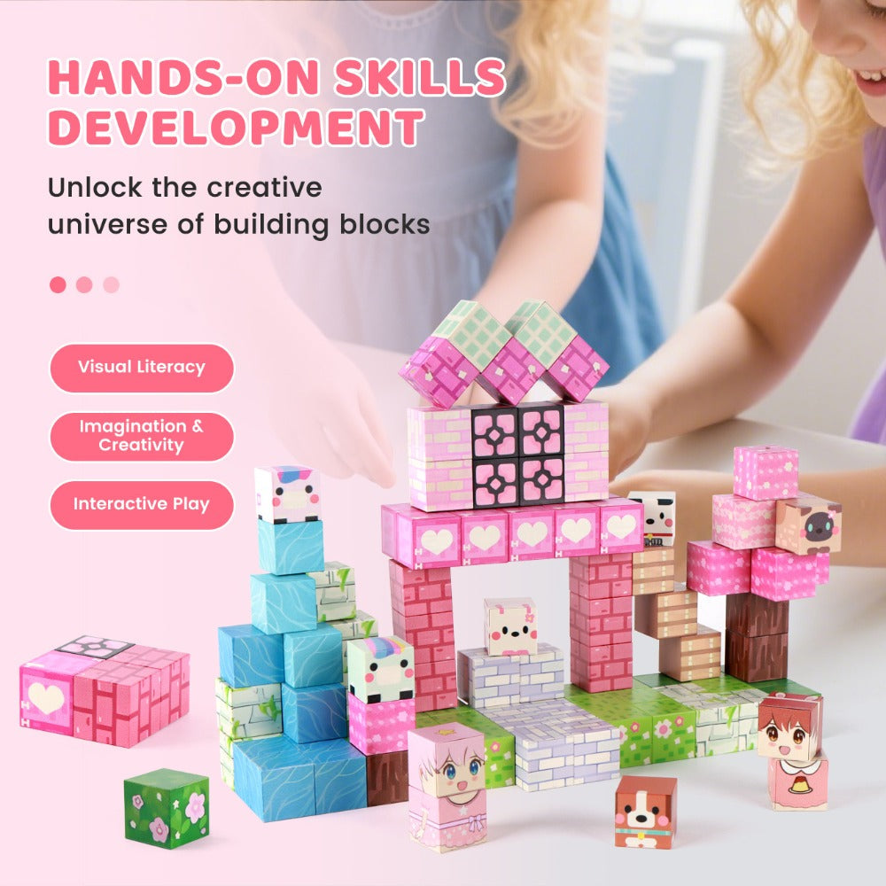 100-Piece Pink Forest Park Magnetic Building Block Set