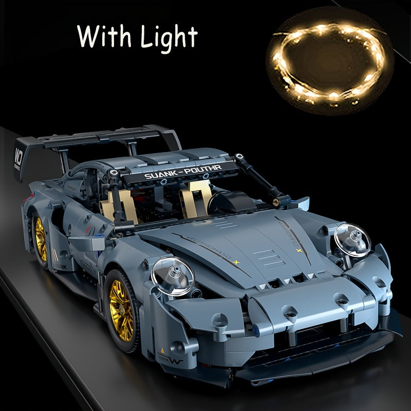 Lowrider Sports Car Building Blocks, 2100 Pcs Misty Blue Adult Model Car Kit