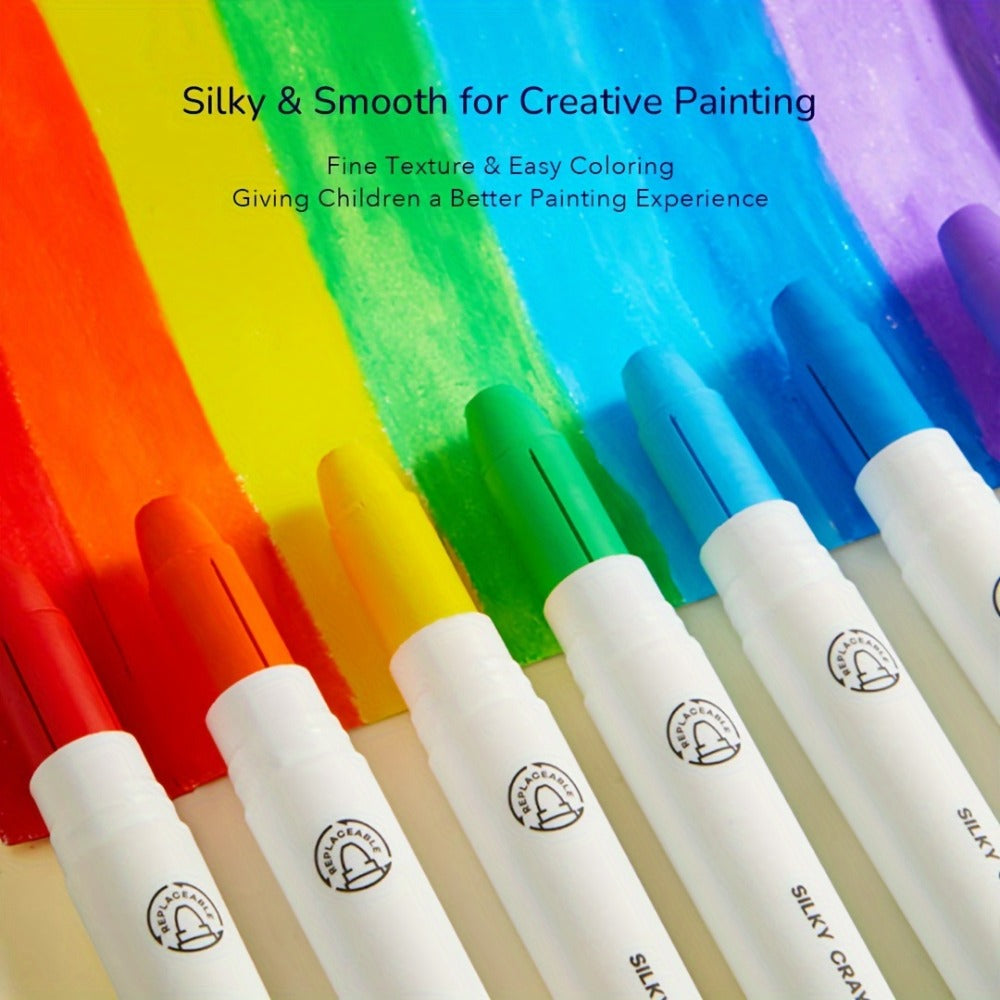 Silky Crayons 24 Colors Washable Quick-Dry Non-Toxic Jumbo Crayon Set for Kids Toddlers Artists Drawing Coloring Art Supplies Birthday Gift School Supplies