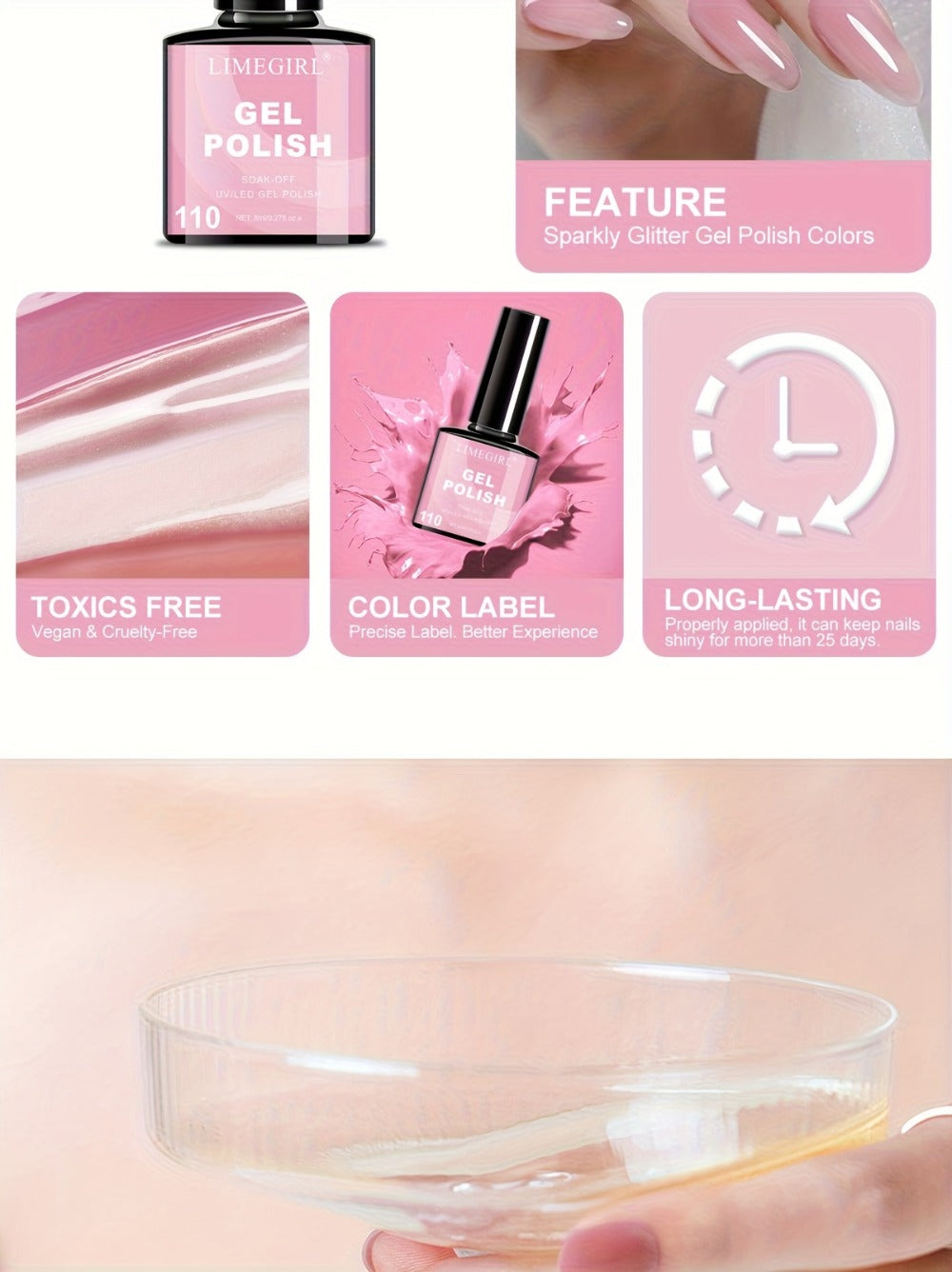 Soak-Off Gel Nail Polish Set 6pcs Hypoallergenic - Fall & Winter Glitter and Solid Colors UV LED Long-Lasting Toxin-Free DIY Nail Art Kit for Women, Home Manicure, Christmas Gift for Nail Lovers