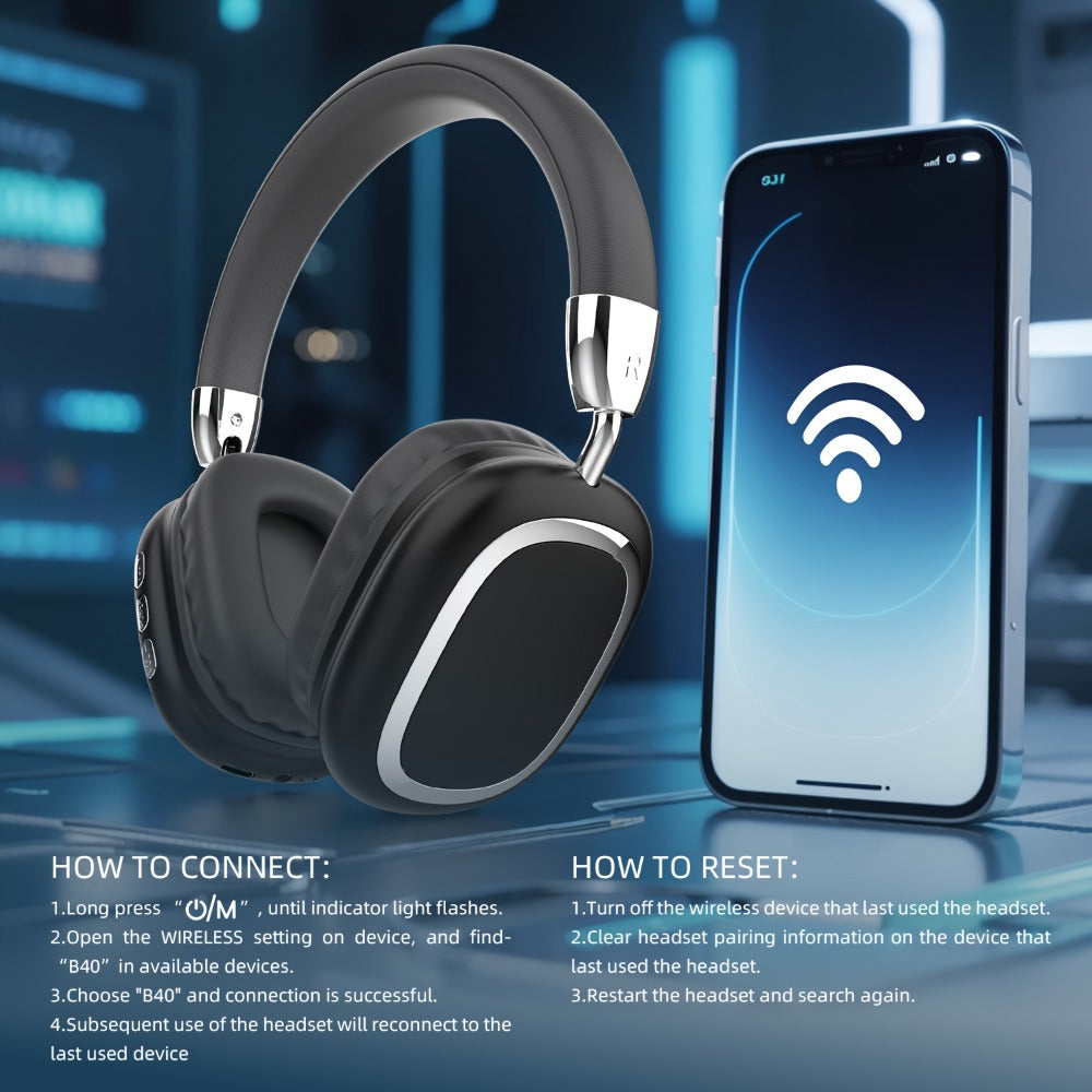 Noise Canceling Wireless Over-Ear Headphones Bluetooth 5.3 Metal 90° Rotating Earpads 6-8Hr Playtime for Music Gaming Commuting iOS Android Windows Compatible