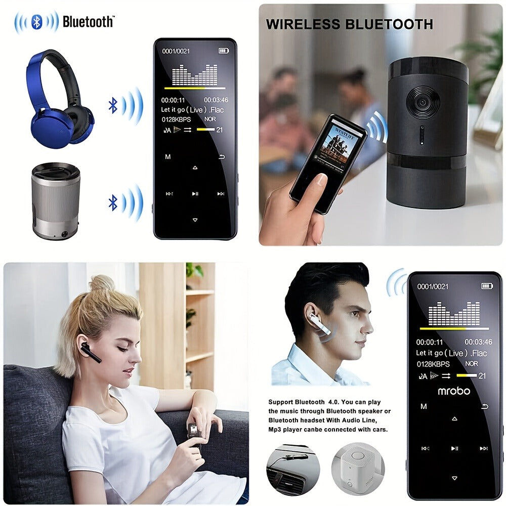 Bluetooth 5.0 MP3 Player with 128GB Support, Touch Screen, FM Radio, Lossless HiFi Music, 24-Hour Playback, Aluminum Alloy Body, Ideal for Running Sports Gym Workout Commute