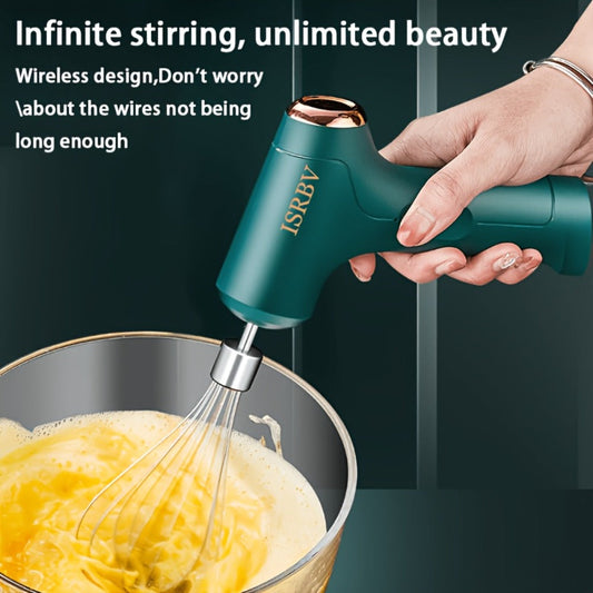 Cordless Electric Egg Beater with Rechargeable Battery and Stand-Up Design, Green