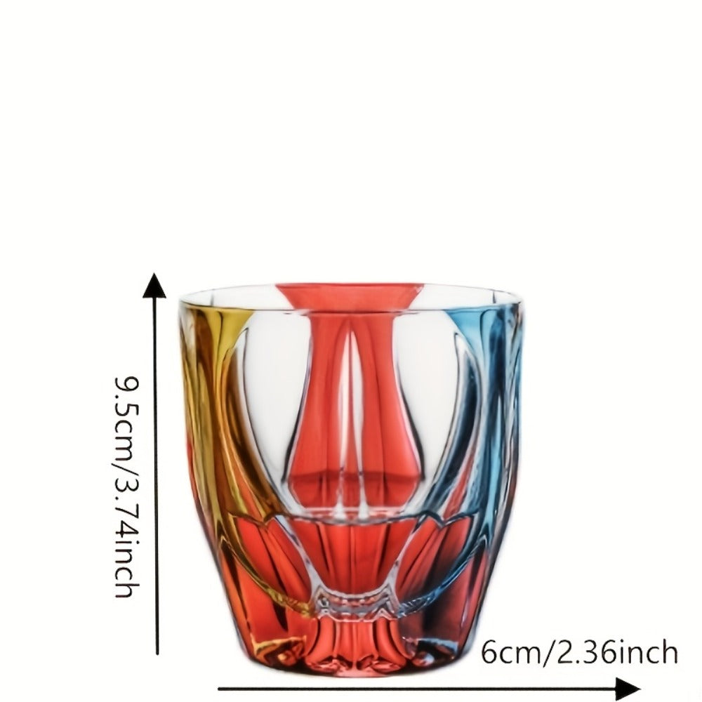 Hand-Painted Crystal Wine Glass 150ml – Czech Crystal Three-Color Luxury Short Cup for Red Wine & Whiskey – Artistic Decorative Glassware – Stylish Home Bar & Entertaining Gift