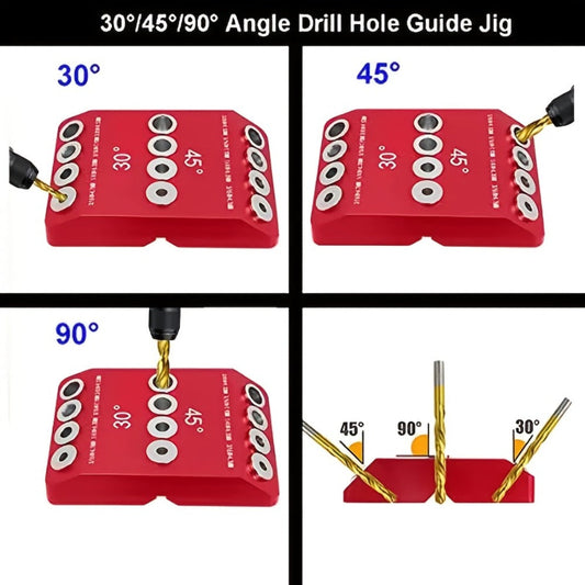 Drill Guide Jig, Red All-Metal 30°/45°/90° Guide for Cable Railing & Lag Screws