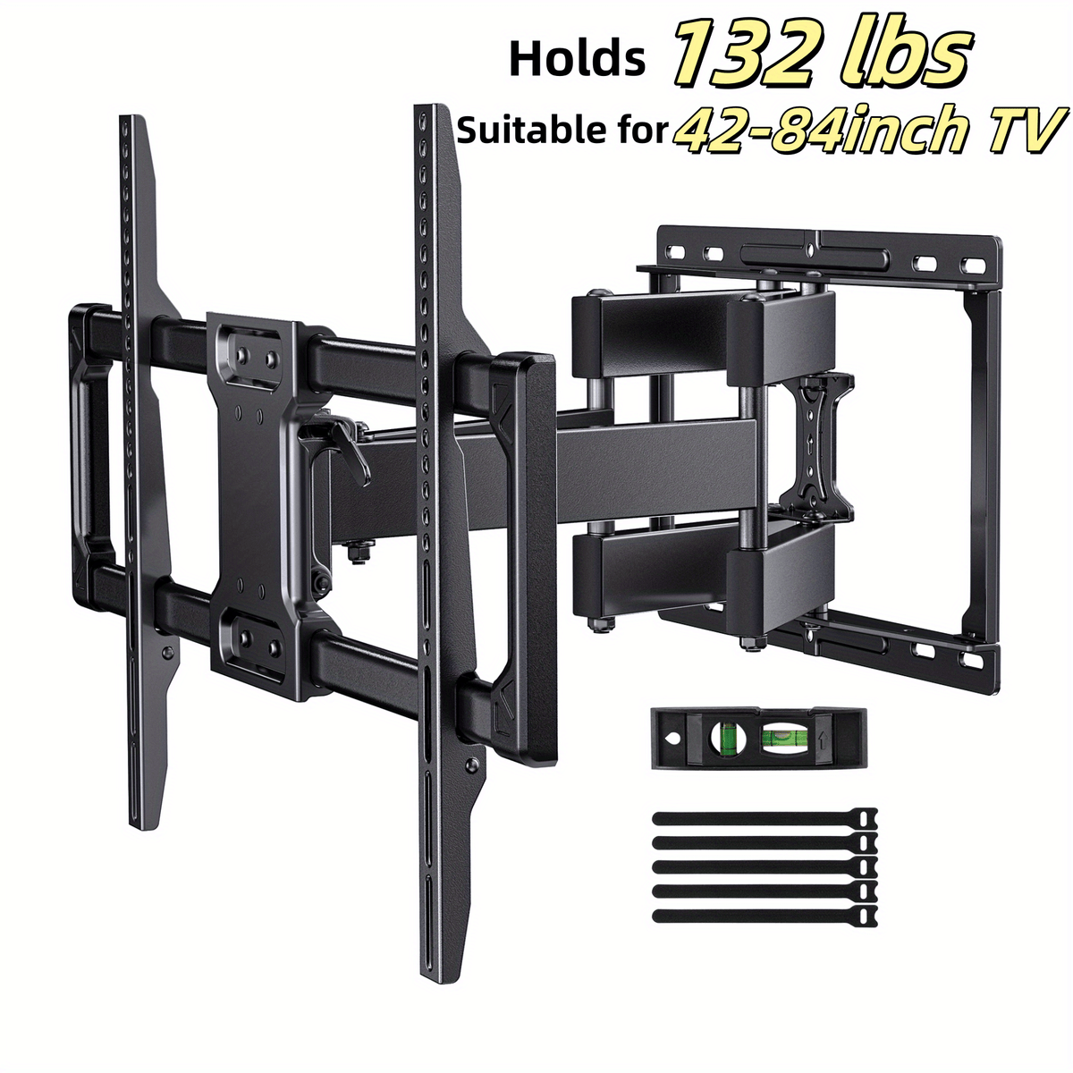 Full Motion TV Wall Mount 40-86 Inch – Holds 132 lbs, Pre-Assembled, Tool-Free Tilt Swivel Extend, VESA 600x400mm, Fits 12/16/18/24" Wood Studs