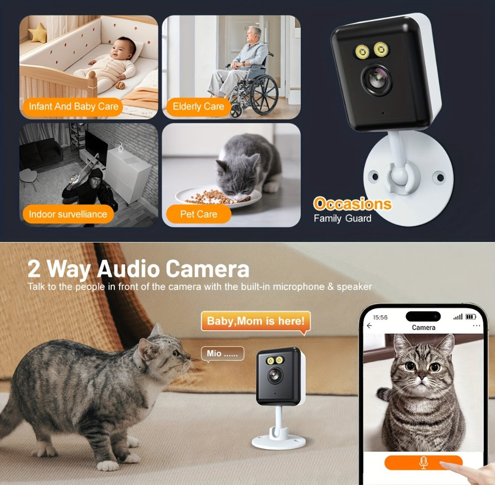 AI-Powered 3MP Indoor Security Camera 2-Pack, Humanoid Detection, Alexa Compatible, Full-Color Night Vision, Two-Way Audio, Smart Motion Alerts, 2.4G WiFi – Home Baby Pet Video Monitoring