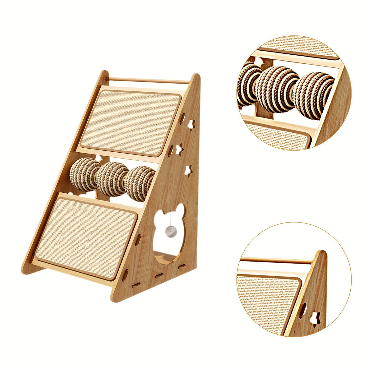 Cat Scratcher Wooden Scratching Post with Hanging Ball Toy Play House Wall Couch Scratch Pad for Indoor Cats Kittens 11x20 Inch Durable