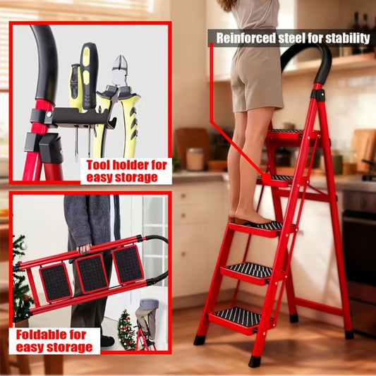 Folding Step Ladder, Steel with Handrails in Mini, Medium and Large Sizes