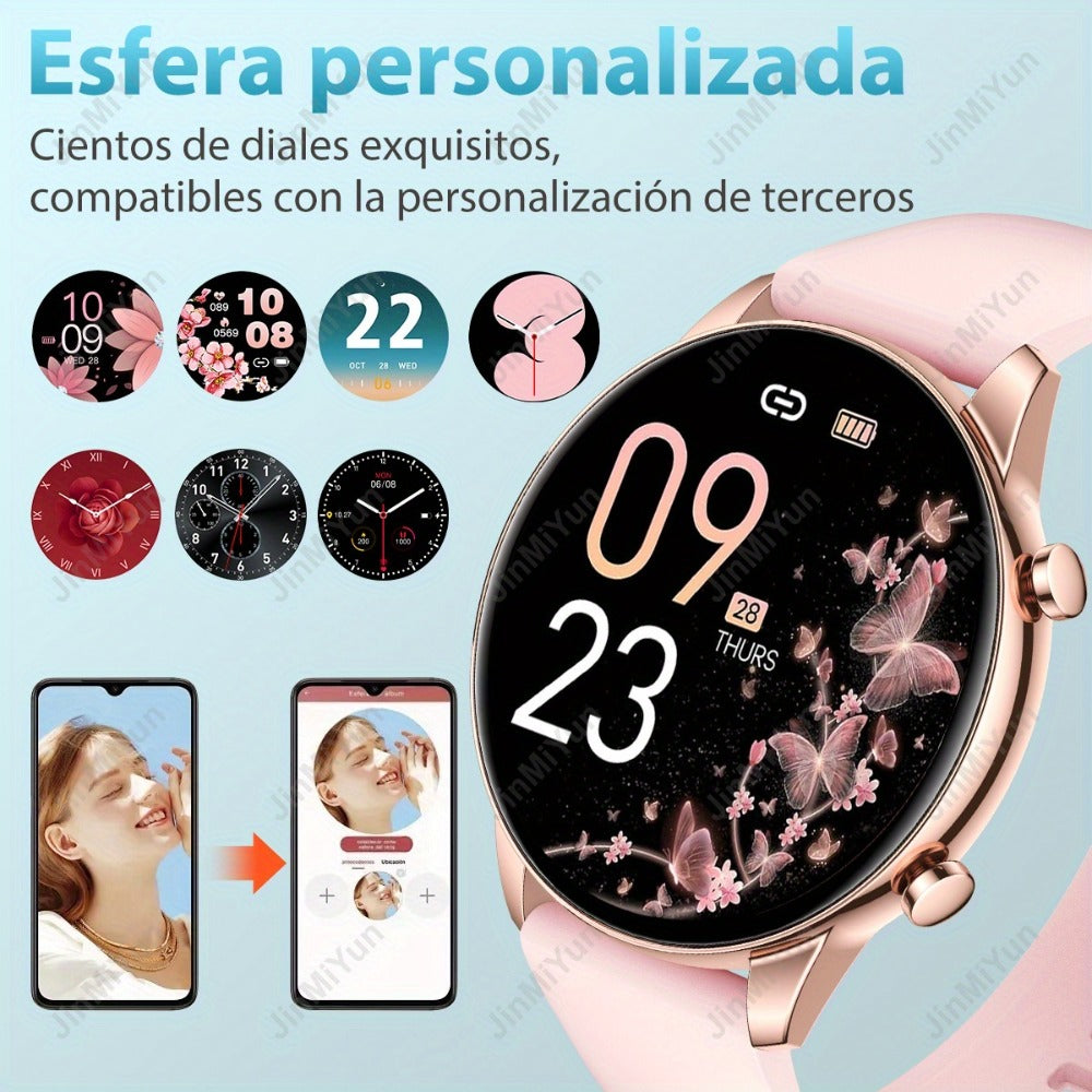 Remote Photo Capture Smartwatch 1.5 Inch Full Touch Screen Wireless Calling Music Playback Multiple Sport Modes Heart Rate Blood Oxygen Sleep Activity Tracker Message Alerts Outdoor Fitness Watch Men Women Black Silver Gold Pink