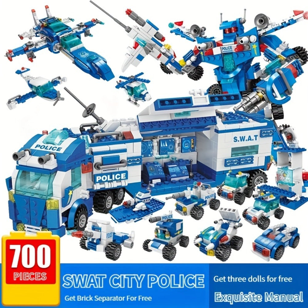 City Police Building Block Set, 700 Pieces with Patrol Vehicles