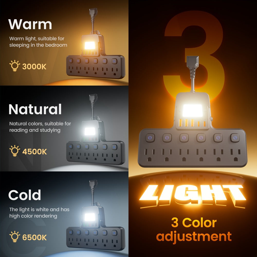Night Light Wall Outlet Extender 11-in-1 with 6 AC Outlets & 5 USB Ports (3 USB-A & 2 USB-C), Surge Protector Adapter for Home, Travel & Office Use