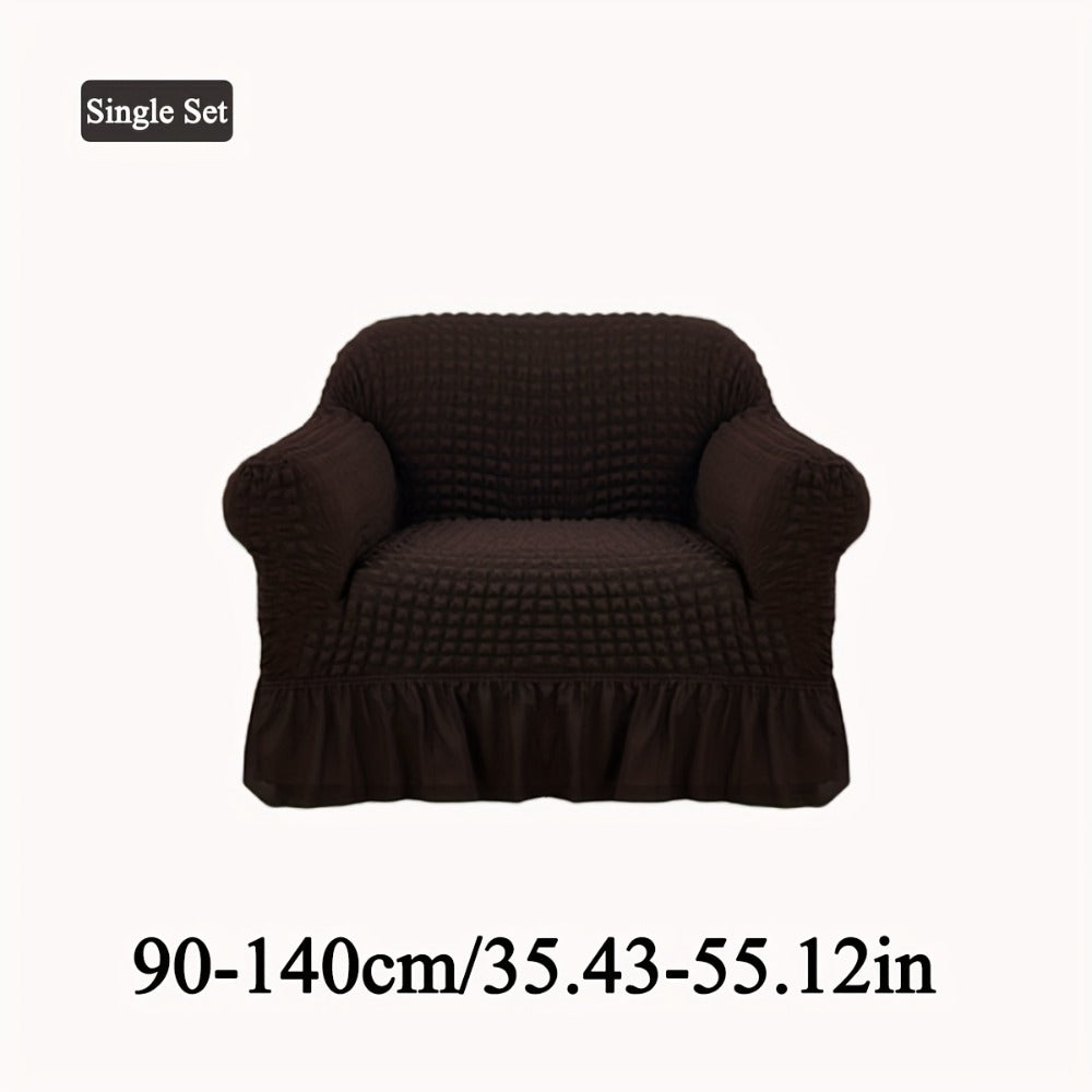 Seersucker Sofa Slipcover Elastic Band Closure Pet-Friendly All-Purpose Sofa Cover for Living Room Home Decor Protection — Single 2 4 Seater Multiple Colors