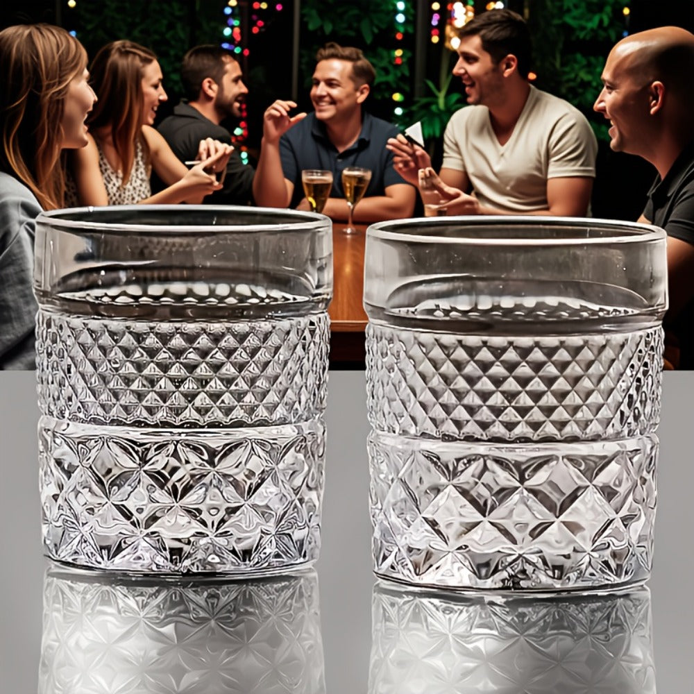 Italian Embossed Whiskey Glass – Handcrafted XO Cocktail Tumbler | Aesthetic Roostertail Bar Beer Water Glass for Home Bar Gifting Party