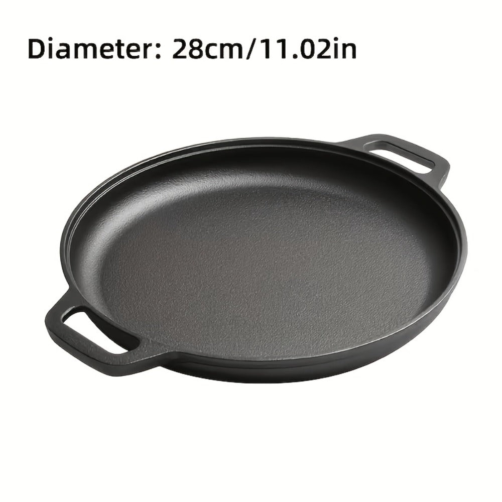Cast Iron Skillet 11 Inch Pre-Seasoned Round Grill Pan with Dual Loop Handles – Even Heating for Oven, Stovetop, Campfire & Grill | Heavy-Duty Kitchen Cookware for Pizza, Steak & More