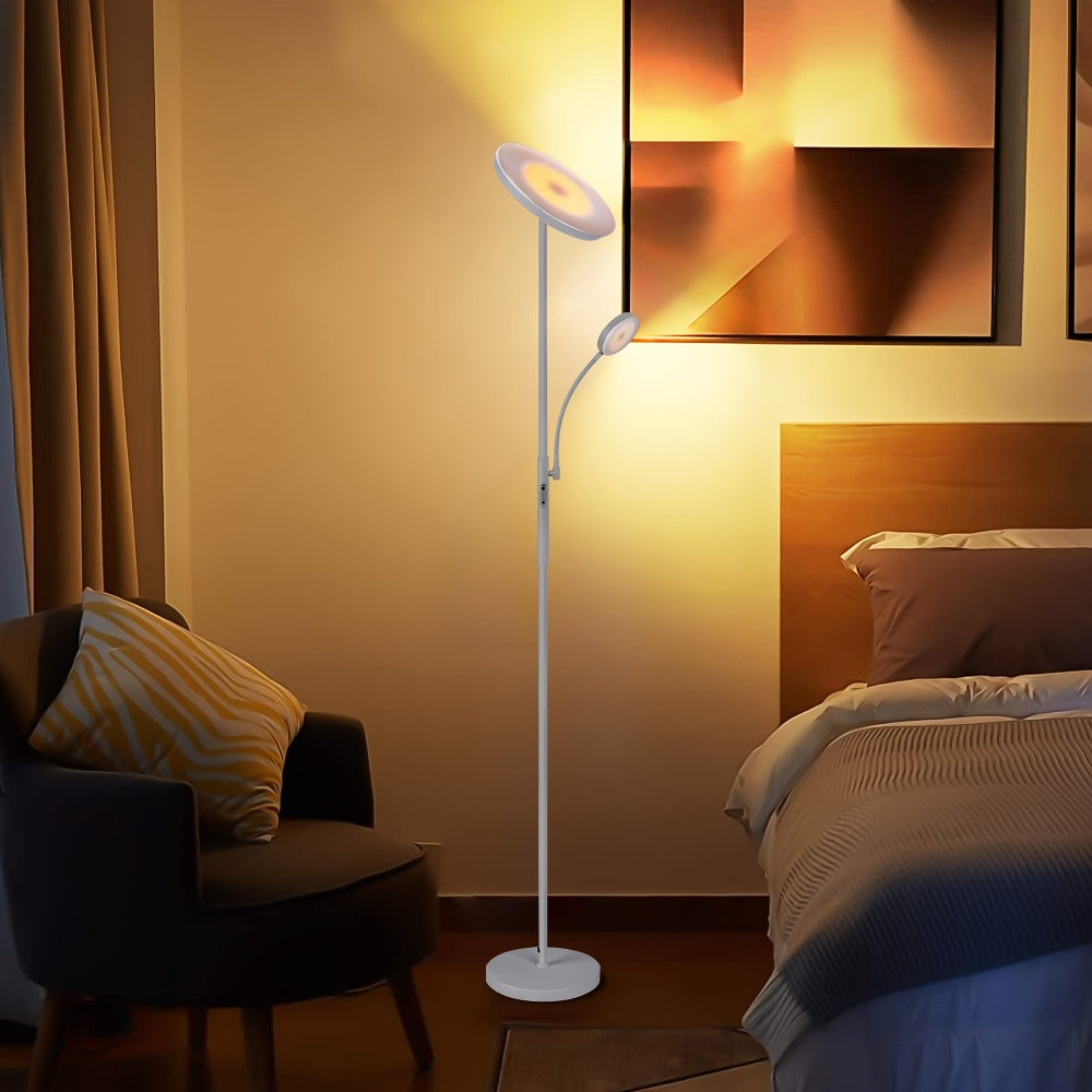 LED Floor Lamp with Reading Light – 27W 2300LM Dimmable Torchiere Standing Lamp, 4 Color Temperatures, Remote & Touch Control, Metal Base for Living Room Bedroom Home Office (Black/White)