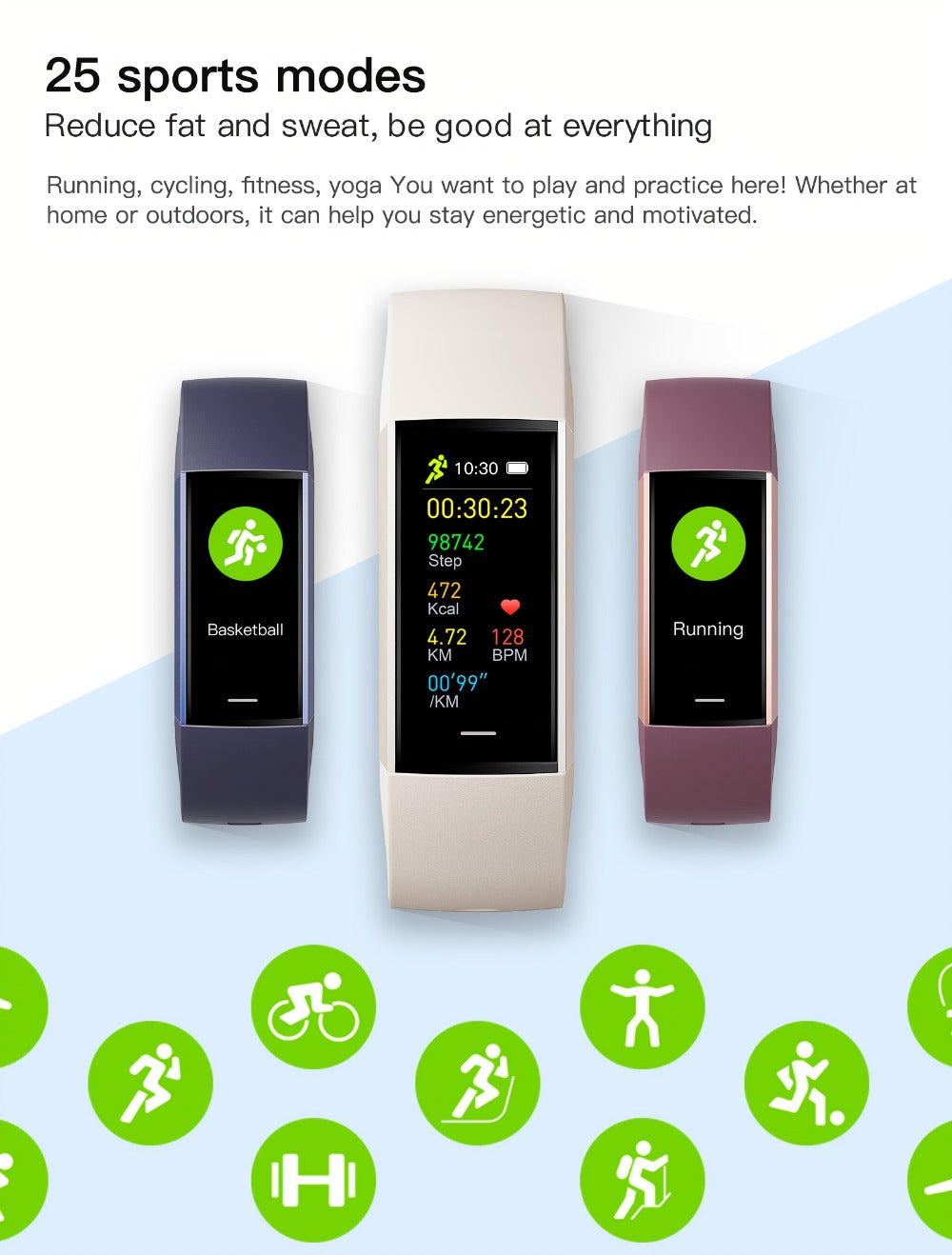 AMOLED Smart Band 1.1" Always-On Display, 14-Day Battery Life, 25 Sport Modes, Heart Rate & Sleep Tracker, 100+ Watch Faces, Ultra-Thin Fitness Watch, Weather & Music Control – For Men & Women