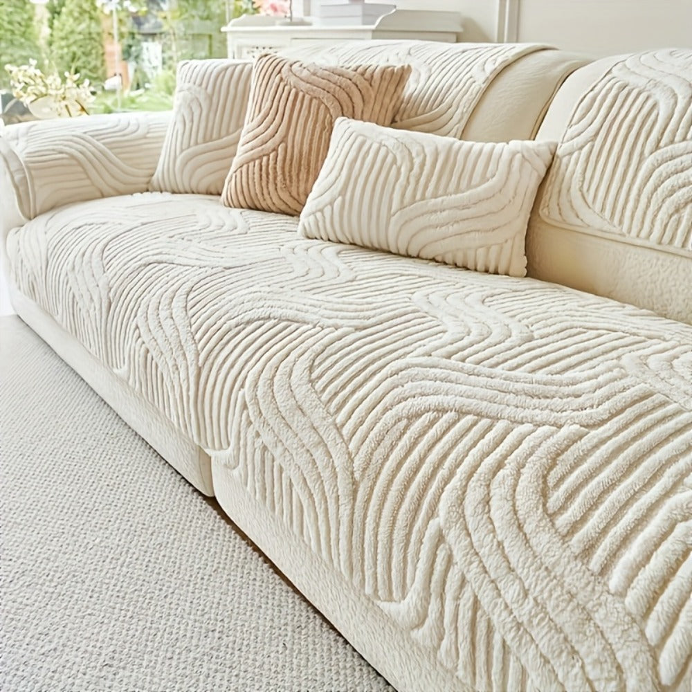 Sofa Cover Plush Shu Velveteen Non-Slip Couch Slipcover Breathable Pet-Proof Vintage Style for Living Room Bedroom Office 2 3 4 Seater