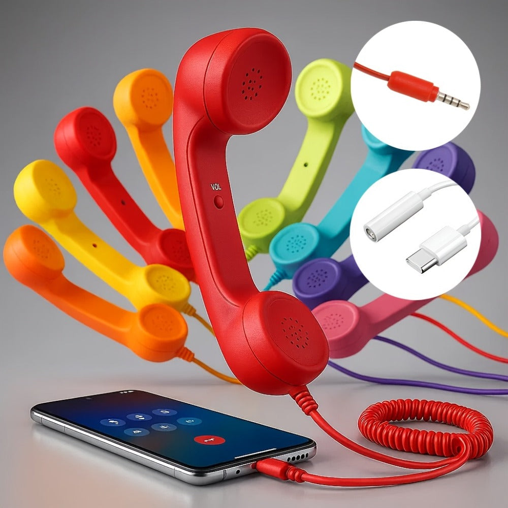 Retro Phone Handset for Smartphone Tablet & Computer – Hands-Free Calling, Volume Control, Clear Sound, 3.5mm & Type-C Compatible, iPhone Android, Multiple Colors, Great Senior Gift