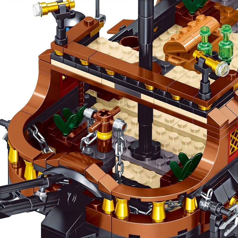 Pirate Ship Building Block Set, 1282 Pieces, Detailed Sailing Vessel Model Kit for Ages 14+