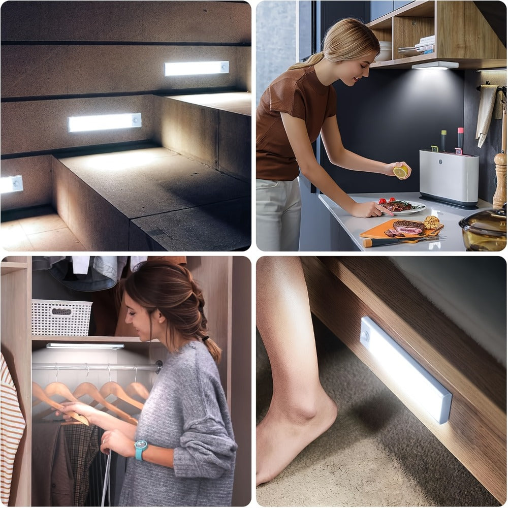 Motion Sensor LED Night Lights 6 Pack USB Rechargeable Magnetic – Smart Indoor Cabinet Lights Stair Lighting Strip Detachable Wireless Under Cabinet Light 3.94 7.87 11.81 Inch