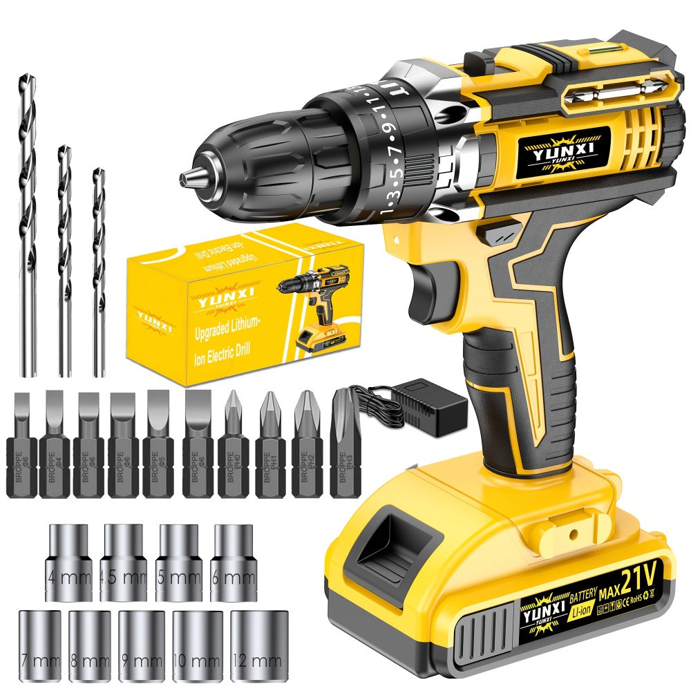 Cordless Impact Drill Set 21V – Electric Power Drill with 2.0Ah Battery, Fast Charger, Screwdriver Bits, Work Light, Variable Speed & Torque Control for Home & Car Repair, Men's Gift
