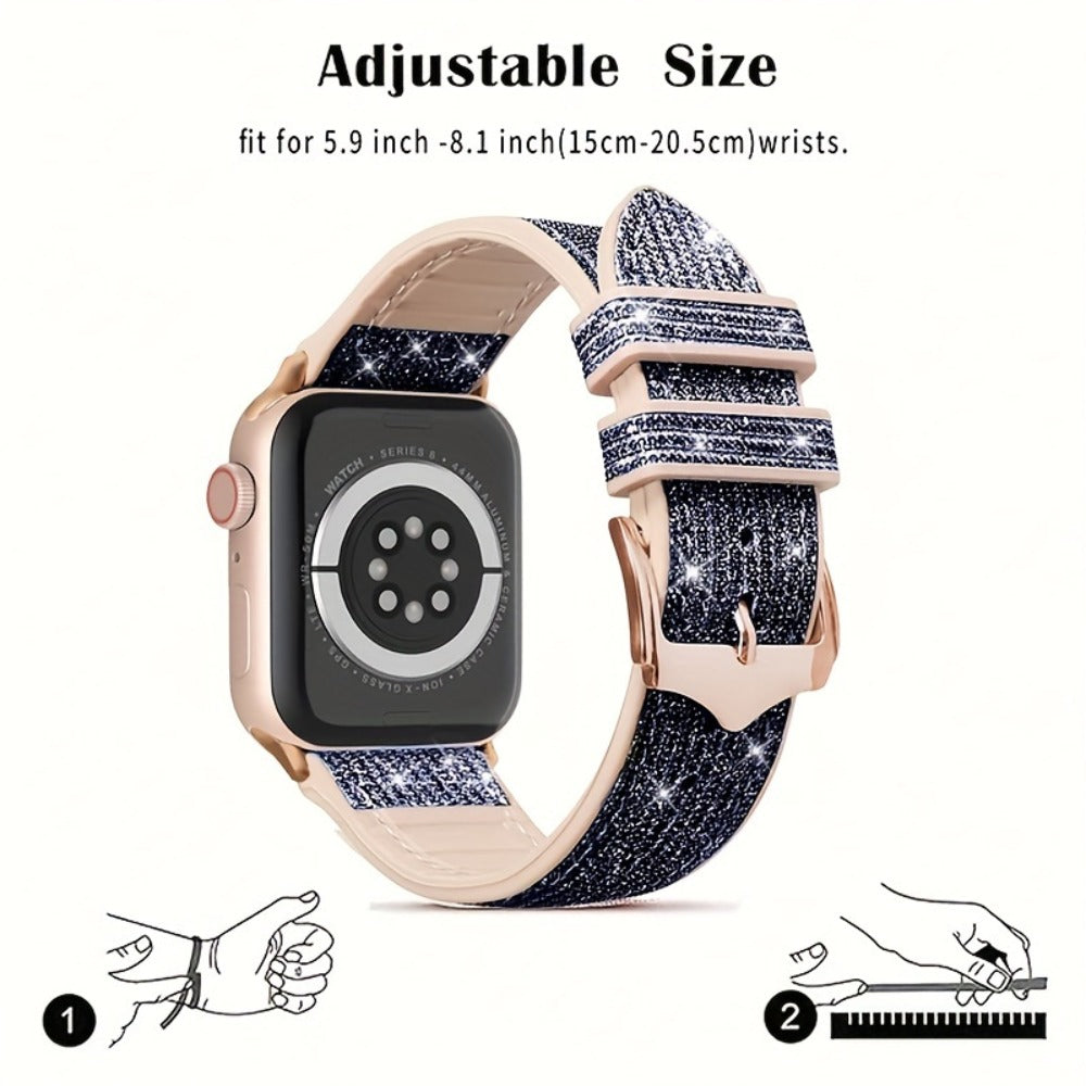 Apple Watch Band with Case Crystal Rhinestone Bling, Chameleon Color-Shift Strap + Shockproof Hard PC Cover, Compatible with Apple Watch Series 1-9 SE Ultra 38mm to 49mm S10 – Rose Gold Black Silver Women