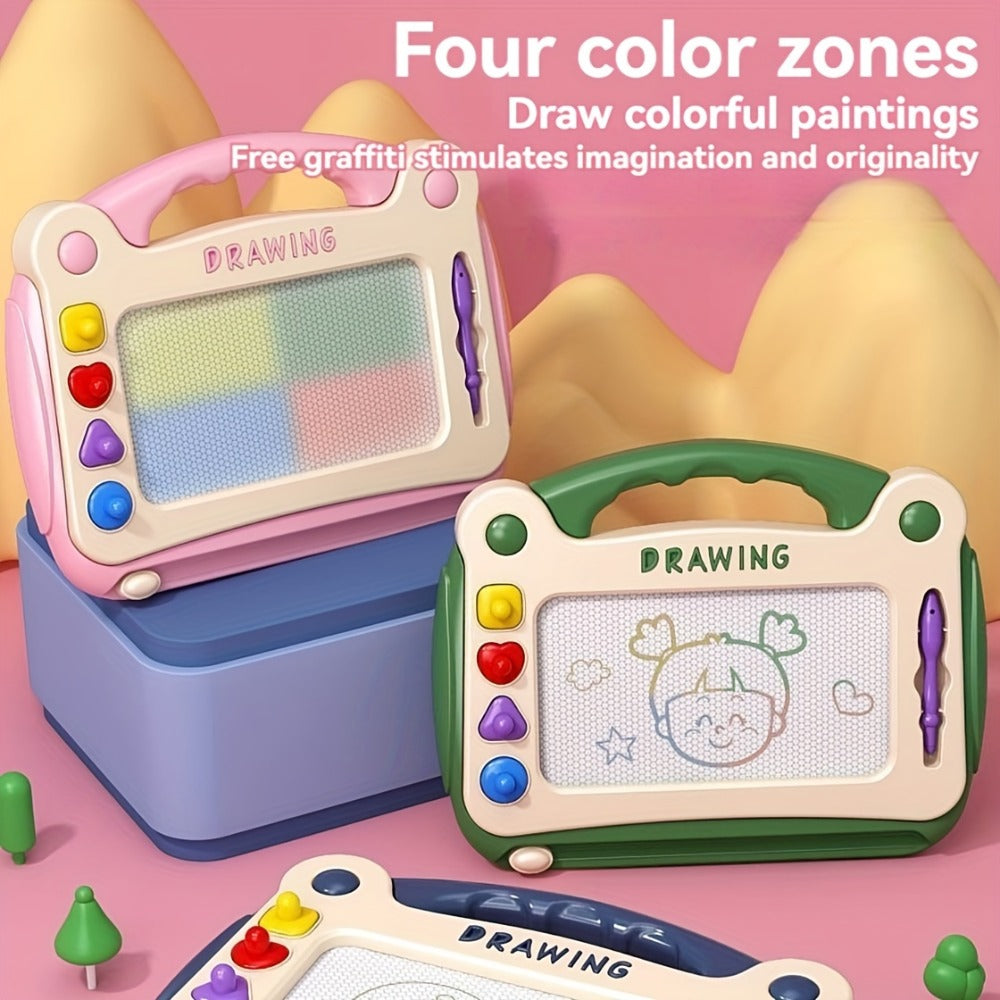 Magnetic Drawing Board for Kids with 4 Stamps Paintbrush & 4 Stands – Mess-Free One-Slide Erase Early Learning Educational Art Toy Gift for Boys Girls Ages 3-8 Blue Green Pink