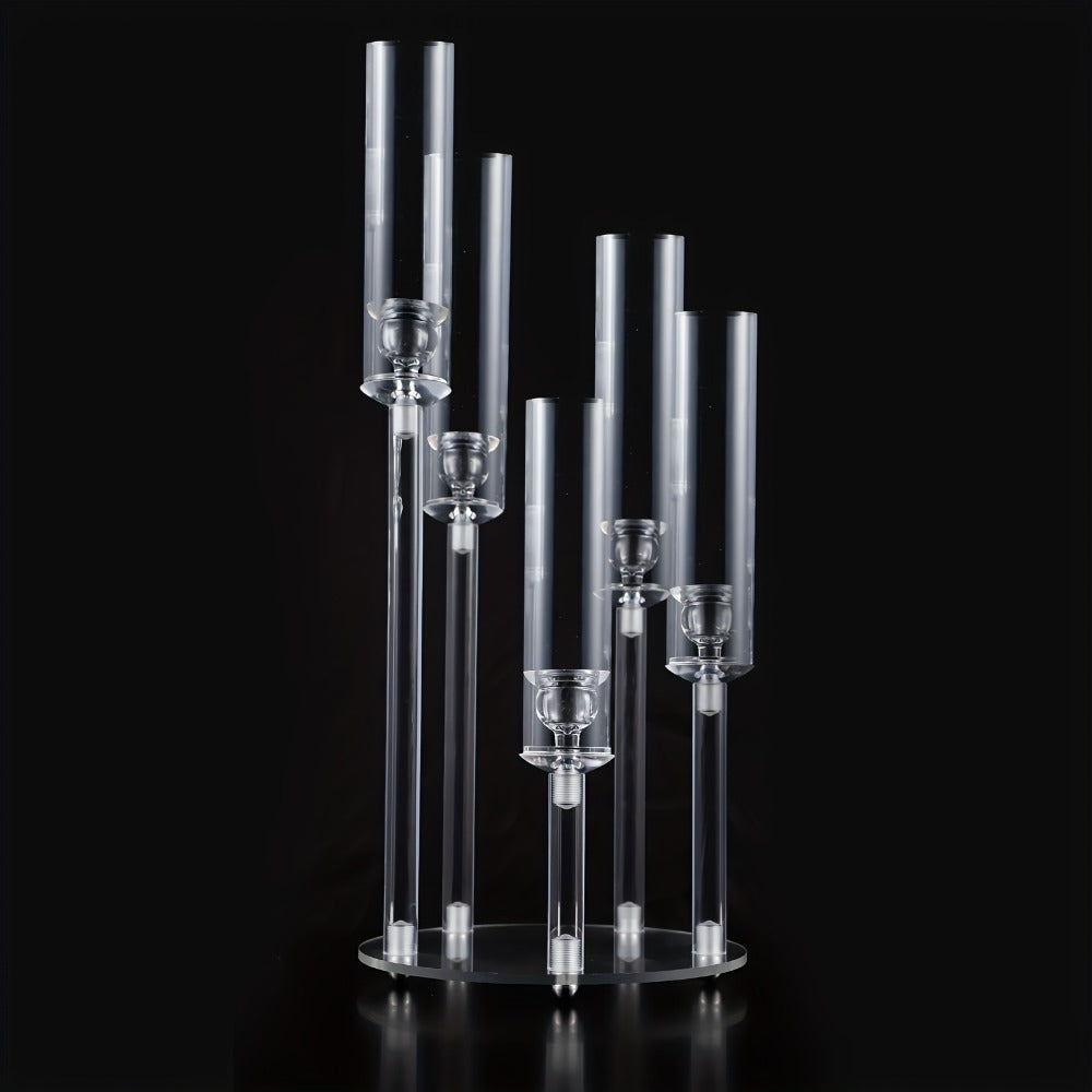 Acrylic Candelabra Candle Holder – Clear Crystal 5-Arm & 6-Arm Taper Candlestick Holders for Wedding Centerpiece, Dining Table, Party & Anniversary Decor