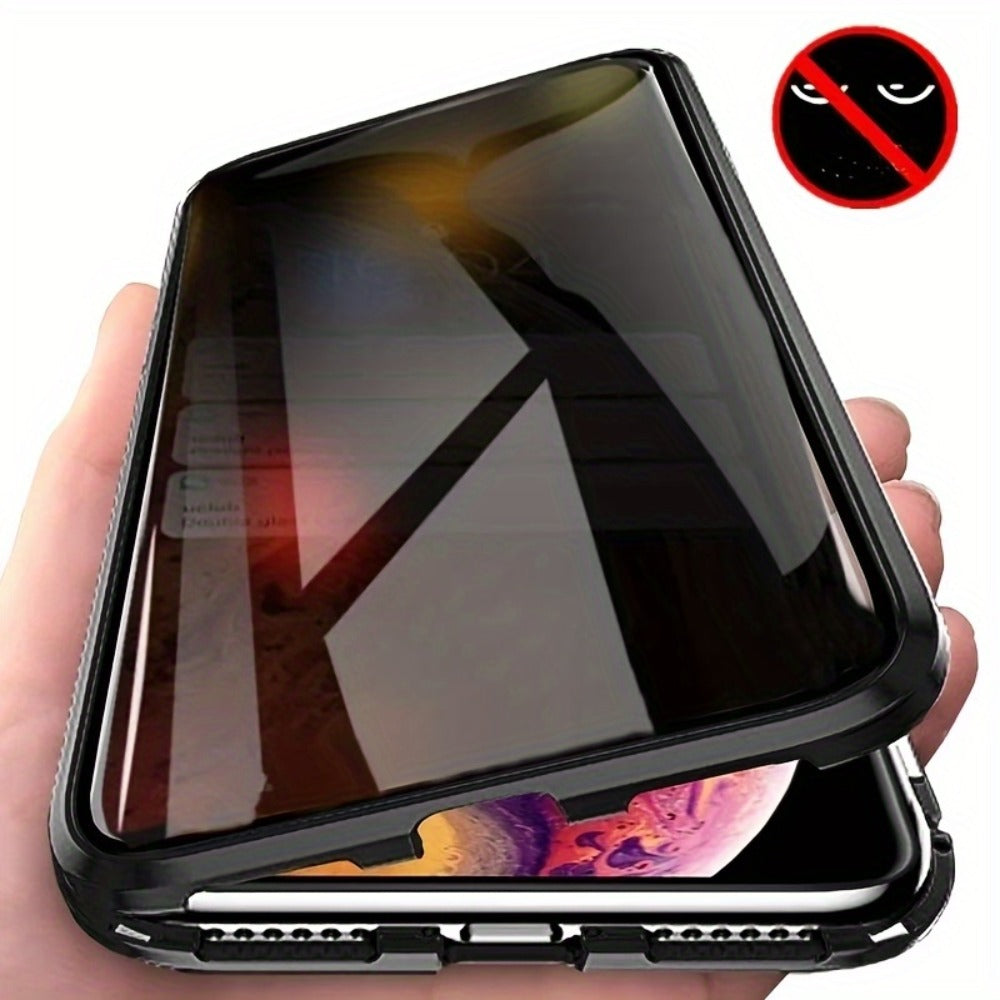 Double-Sided Glass iPhone Case with Stand 2-Piece Set Magnetic 360 Metal Frame Privacy Safety Lock Lens Protection for iPhone 16 Pro Max 16 Pro 16 Plus 16 15 Pro Max 14 Pro Max