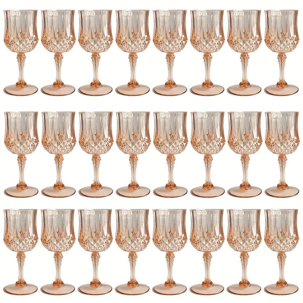 Plastic Wine Glasses 24 Pack – Colorful Shatterproof Goblets for Parties, Weddings & Events – Reusable Vintage-Style Stemmed Cups – Lightweight Bulk Drinkware in Pink, Gold, Blue, Rose Gold & Green