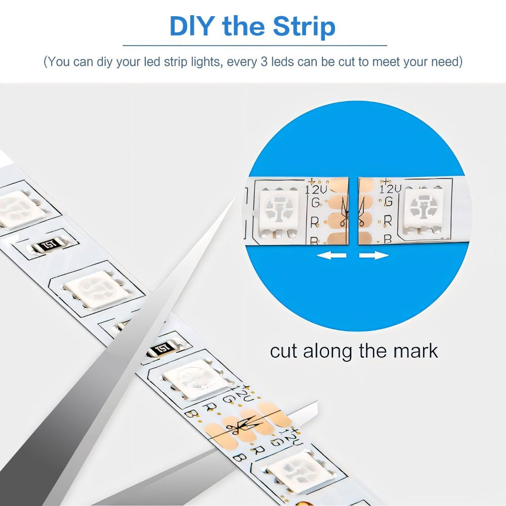 RGB LED Smart Light Strip 200FT Music Sync Color Changing – 44-Key Remote, Multi-Color Adjustable, Adhesive Install | Living Room, Bedroom, Gaming Room & Home Decoration
