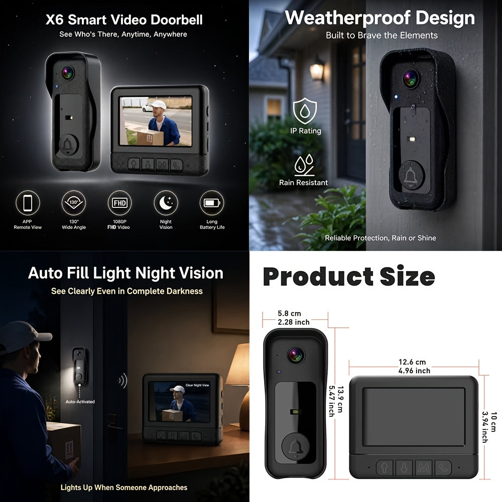 Wireless Security Camera System with Video Doorbell, Indoor Outdoor Surveillance, Long Battery Life, Two-Way Audio, Night Vision, Motion Detection, Smart App Control for Home Apartment Front Door