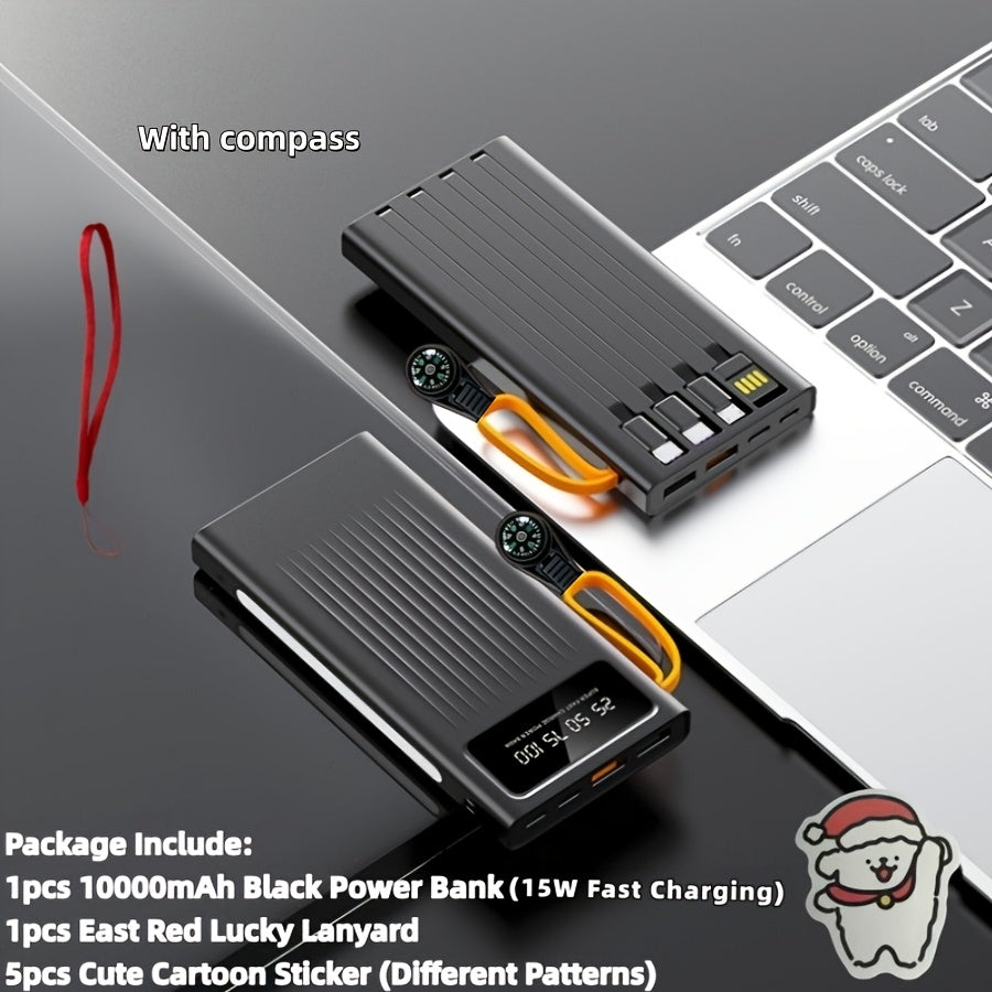 30000mAh Large Capacity Power Bank 15W Fast Charging with 4 Built-In Cables & 4-Mode Camping Light, Business Minimalist Portable Charger 10000mAh 20000mAh Compatible with iPhone Android – Black Purple White