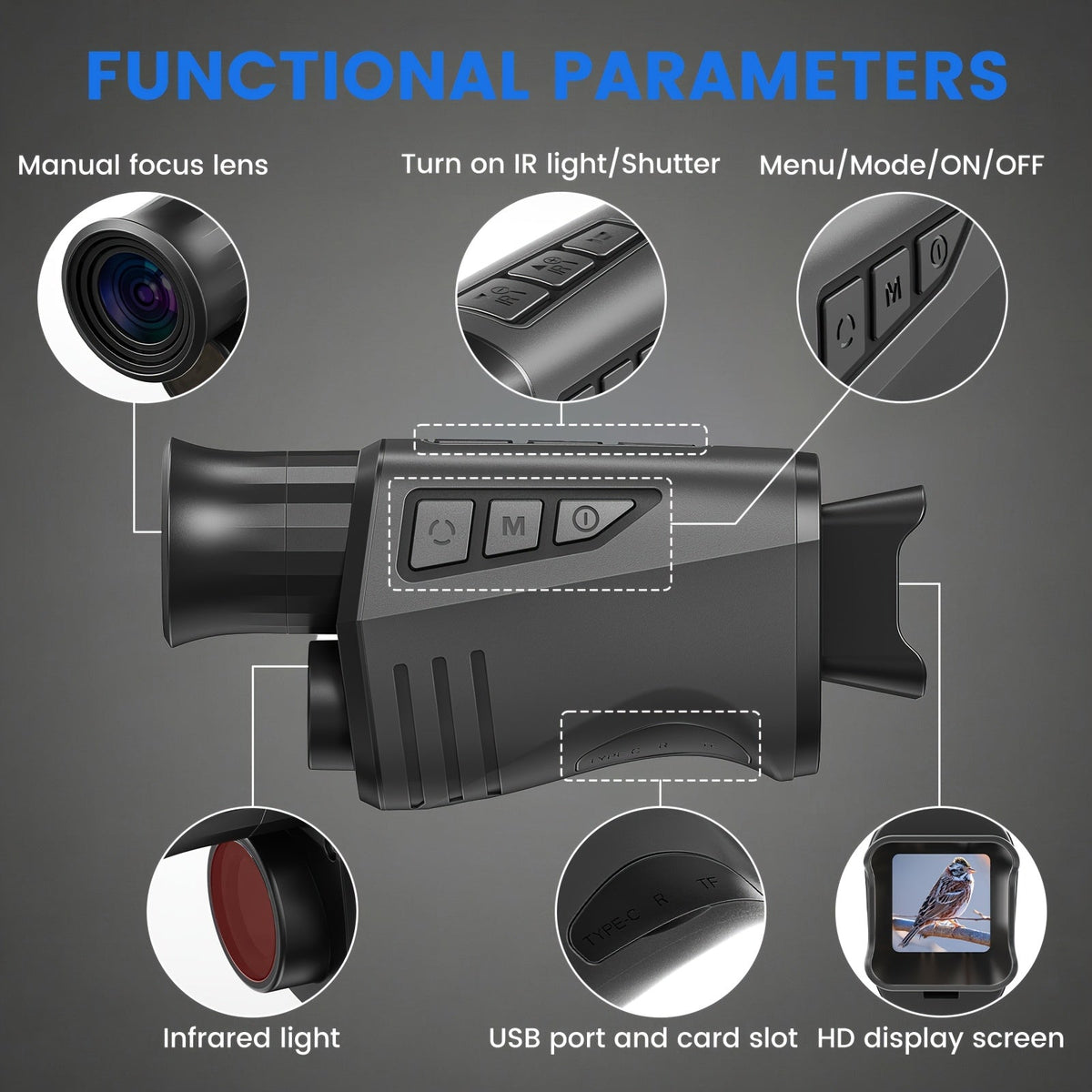 Night Vision Monocular 10x40 IR – 16x Digital Zoom, 32GB Card