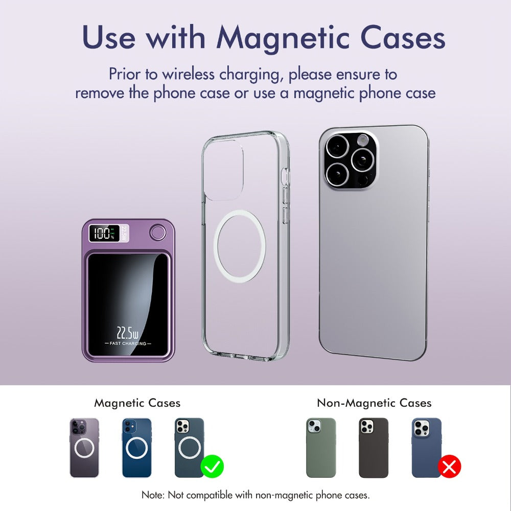 MagSafe Compatible Magnetic Wireless Power Bank 5000mAh 10000mAh – 22.5W PD20W Fast Charging Portable Charger with LED Display, Dual Output & Dual Input for iPhone 17 16 15 14 13 12 & Android