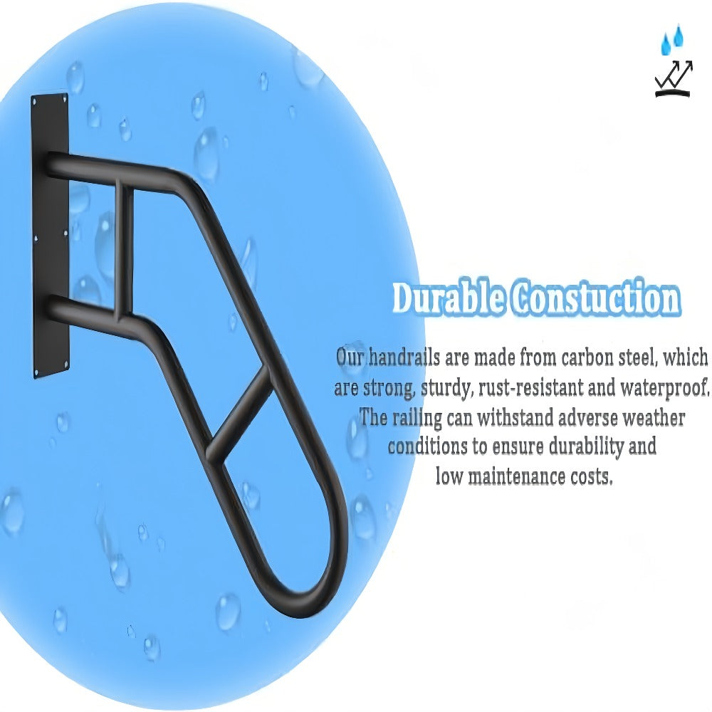 Stair Handrail Outdoor Anti-Slip Wall Mounted for 1-3 Steps – U-Shaped Carbon Steel Grab Bar, 600 lb Capacity, Rust-Resistant, for Porch, Garden, Bathroom – Safe for Elderly, Kids, Disabled & Pregnant
